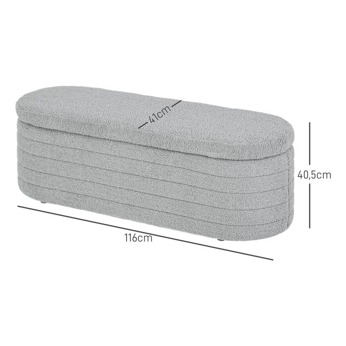 HOMCOM Bedroom Bed Bench with Storage, Wooden Legs, High Stability, Teddy Fleece, Weight Capacity 120 kg, 116 x 41 x 40.5 cm, Light Grey | Aosom