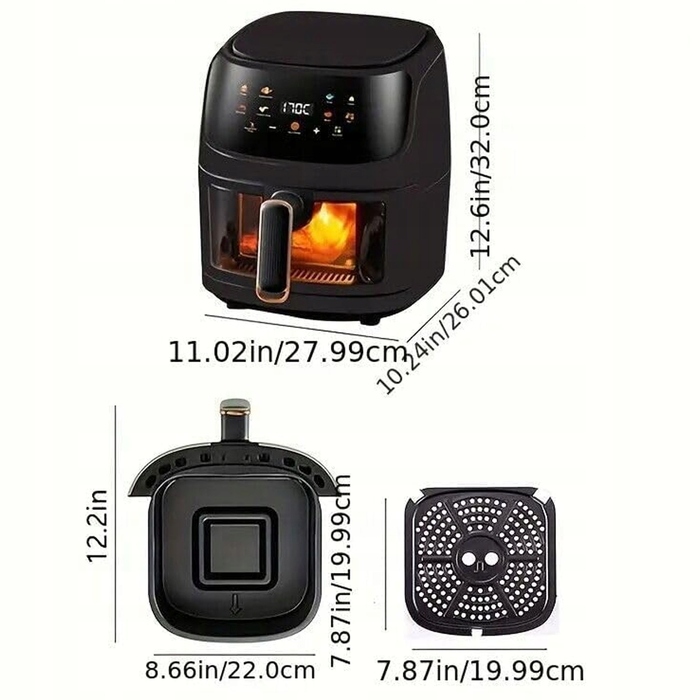 Аерофритюрниця Air Fryer 8л XL, Потужність 2400 Вт, 8 програм приготування