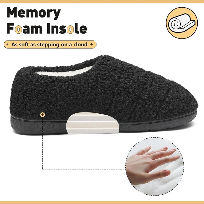 Тапочки халатні Mishansha зимові, унісекс, з піною Memory Foam, хардсоул, 36-47, білі (чорні Onyx, 38/39 EU)