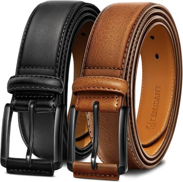 Чоловічий ремінь KEMISANT 2 шт. – шкіряний ремінь для чоловіків, повсякденний, для гольфу, до джинсів, 3,5 см (2 шт., Чорний/Tawny6327, 44-46)