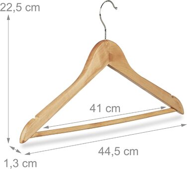 Relaxdays Clothes Hanger Set, 48 Wooden Pant Hangers, Wardrobe Hangers, 360° Swivel Hooks, WxH: 22.5x44.5cm, natural/silver