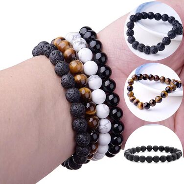 Чоловічий браслет з кульок, набір 4 шт., 6/8 мм, браслет з обсидіану, подарунок для батька, друга, брата, ручної роботи