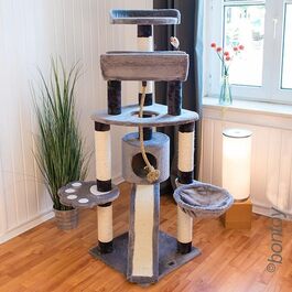 Котячий будиночок Kratzbaum Lou Grau I 145 см I з великою лежаркою I для ігор та відпочинку I стійкий котячий будиночок