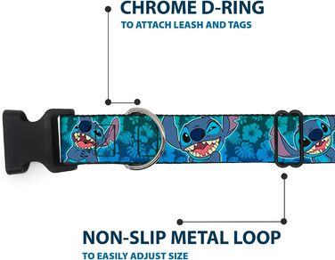 Нашийник Buckle-Down з пластиковим затискачем - Stitch Expressions/Колаж гібіскусу зелено-блакитний градієнт, ширина 2.5 см, підходить для шиї 38-66 см - Великий