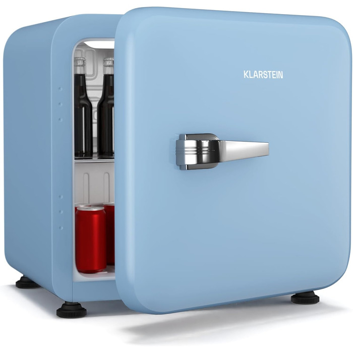 Klarstein Mini Fridge with Freezer Compartment - 32L Compact Refrigerator for Drinks & Cosmetics, Retro Mini Bar, Quiet Small Fridge, Skincare Cooler for Room (43L, Energy Class E, Blue)