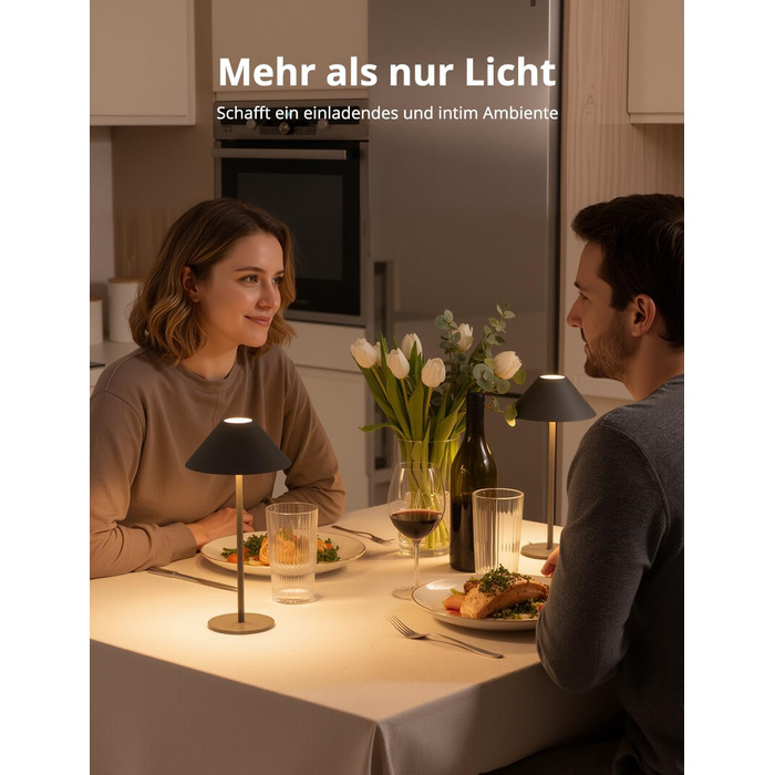 BOJIM 2 шт. LED настільна лампа з акумулятором, бездротова, USB, диммування, магнітна, IP54, для балкона/на вулицю (Антрацит)