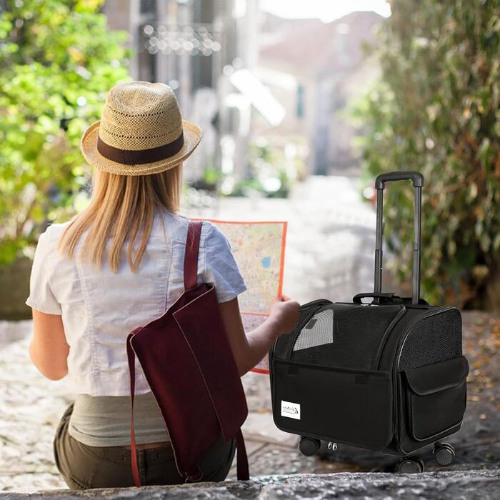 Транспортна сумка для собак та котів Galatée з колесами, розкладний переносник для тварин, дитяча коляска для домашніх улюбленців (білий/чорний)