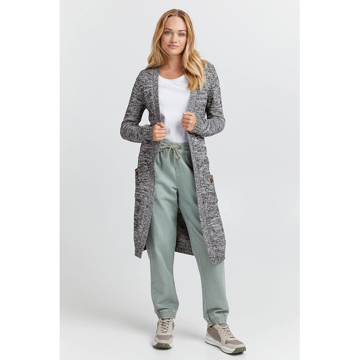 Жіночий в'язаний кардиган OXMO OXPhietta з грубої в'язки, довгий рукав, накладні кишені, 100% бавовна, Regular fit (XXL, Insignia B (791991))