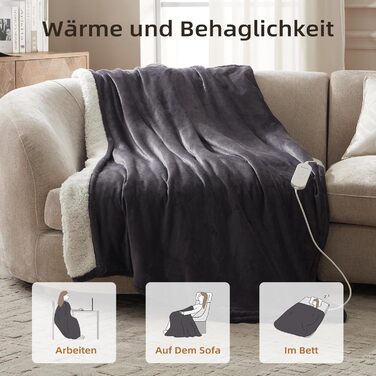 Електрична гріюча ковдра 130x180 см з таймером та захистом від перегріву, 9 режимів нагріву, функція пам'яті, фланель, для спальні, офісу