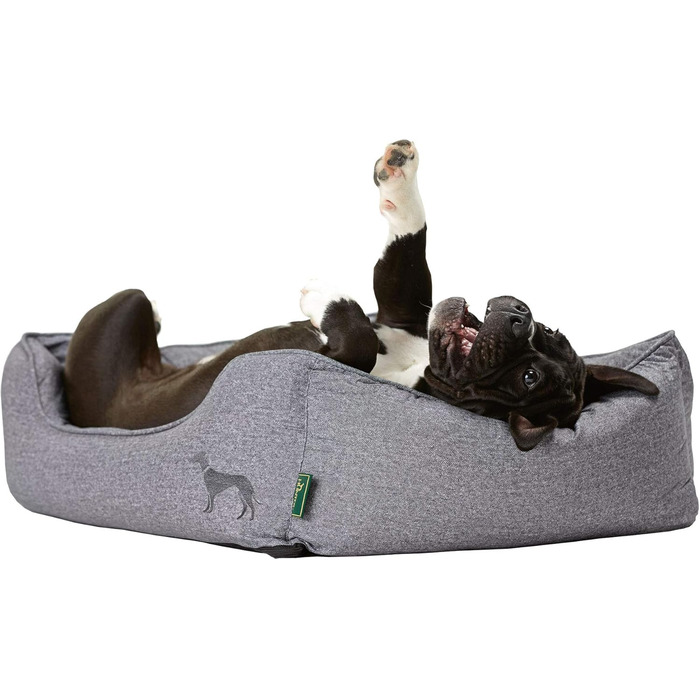 Софа для собак HUNTER BOSTON, зручне ліжко для собак з двостороннім матрацом, класичний дизайн, м'яка, затишна, миюча, неслизька, сірий колір, розмір S (120 x 80 x 30 см)