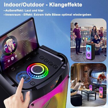 Караоке-машина JYX з 2 мікрофонами, портативна Bluetooth колонка з RGB-підсвіткою, караоке система для дому, вечірок, PA-система для дорослих, Party Box, підтримка TF/USB, AUX, FM, Rec, TWS, чорний