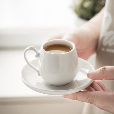 Набір кавових чашок для еспресо LYEOBOH (6 шт.) з підставками та ложками, 85 мл, кераміка, білий