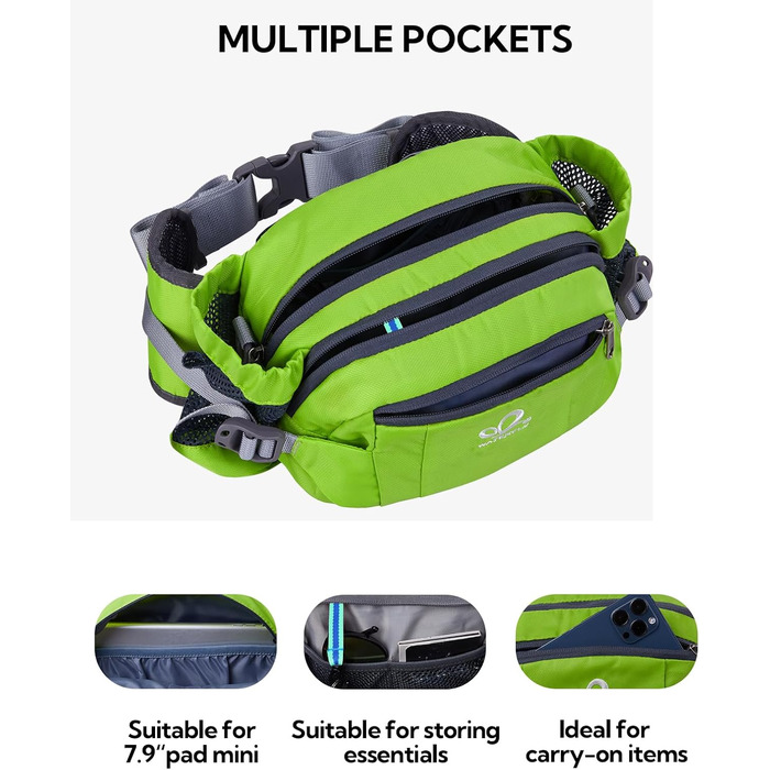 Водонерозуміла поясна сумка Waterfly з тримачем для пляшки, регульованим ремінцем, кишенею для телефону, для хандлінгу собак, піших прогулянок, подорожей, кемпінгу (світло-зелена)