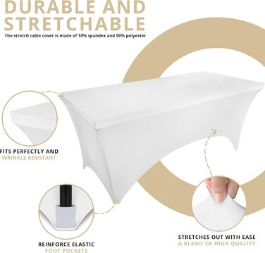 Utopia Kitchen Spandex Tablecloth 2 Pack [5FT, White] - Tight-Fitting, Precision-Fit, Washable, and Wrinkle-Free Tablecloth for Outdoor Events, Weddings, Banquets & Parties [183Lx76Wx76H] cm