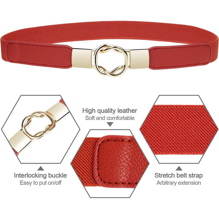 Жіночі тонкі ремінні EAONE 5 шт. у наборі, еластичні пояси для суконь, великі розміри, кольори: золото, чорний, білий, червоний, темно-синій