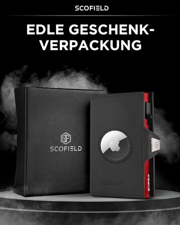 Чоловічий шкіряний гаманець SF SCOFIELD з відділенням для Apple AirTag, RFID-захистом та монетницею, місткість 9-10 карт, Black-Cherry Red