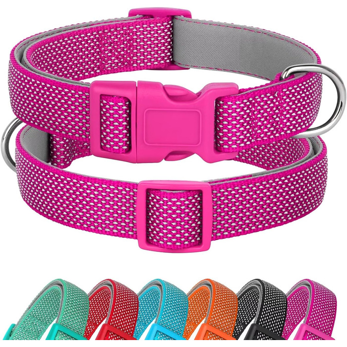 Світловідбиваючий нашийник для собак Didog з пряжкою, регульований, м'який неопрен, з підкладкою, нейлон, для малих, середніх та великих собак, зелений, L (M: Neck 25-43cm, Hot Pink)