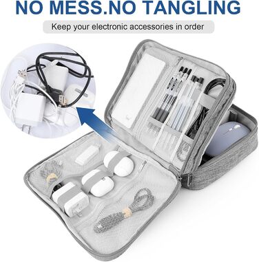 Органайзер для кабелів AiQInu: універсальна дорожня сумка-кубик, 3 шари, водонепроникний, для кабелів, power bank, USB, SD карт (сірий)
