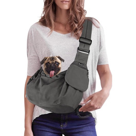 Трагета для собак Nasjac, переноска для собак через плече, сіра, з підставками для дна, для маленьких собак та котів, з регульованим плечовим ременем та кишенею на блискавці