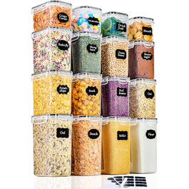 Набір контейнерів для зберігання GoMaihe (16 шт.) - чорний. Контейнери для продуктів з кришкою, герметичні, з пластику. Органайзер для кухні, для круп, борошна, цукру.
