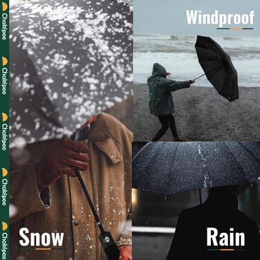 Чакіпі Чакіпі Kompakter Reise Regenschirm: Великий, стійкий до вітру, складаний парасоль для чоловіків та жінок, автоматичний, чорний, 105 см розмах