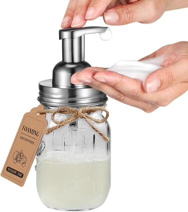Mason Jar Bathroom Accessories Set, 4 Piece, Foaming Soap Dispenser & 2 Qtip Holders & Toothbrush Holder, Rustic Farmhouse Decor, Apothecary Glass, Countryside Countertop (Black) (Luxurious, Rustic, Brushed Nickel)