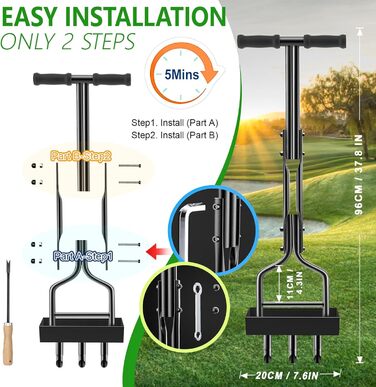 EEIEER Lawn Aerator, Aerifier for Lawn Hollow Spoon with Storage Tray and Garden Tools, T-Handle Lawn Aerator Verticutierer Heavy Duty Lawn Scarifier Lawn Aeration for Compacted Soils Lawn Care