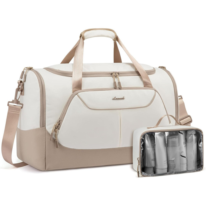 Спортивна сумка LOVEVOOK для жінок, 30L: дорожня сумка з відділенням для взуття та мокрих речей, невелика сумка для залу, плавання, сауни, ручної поклажі для спорту, фітнесу, тренувань та подорожей, водонепроникна, B-beige, Aprikose, 45x24x28cm (30L)