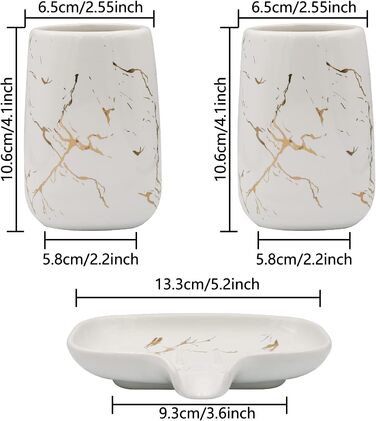 Набір аксесуарів для ванної кімнати з кераміки (4 шт): дозатор мила, тримач для зубних щіток, чашка, мильниця (білий)