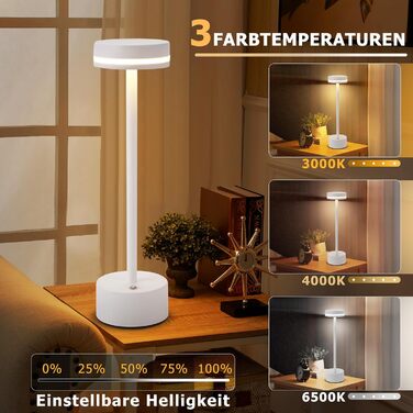 Настільна лампа акумуляторна LED 2 в 1: бездротова, димована, з USB-C зарядкою, сенсорна, для спальні, їдальні, офісу (біла)