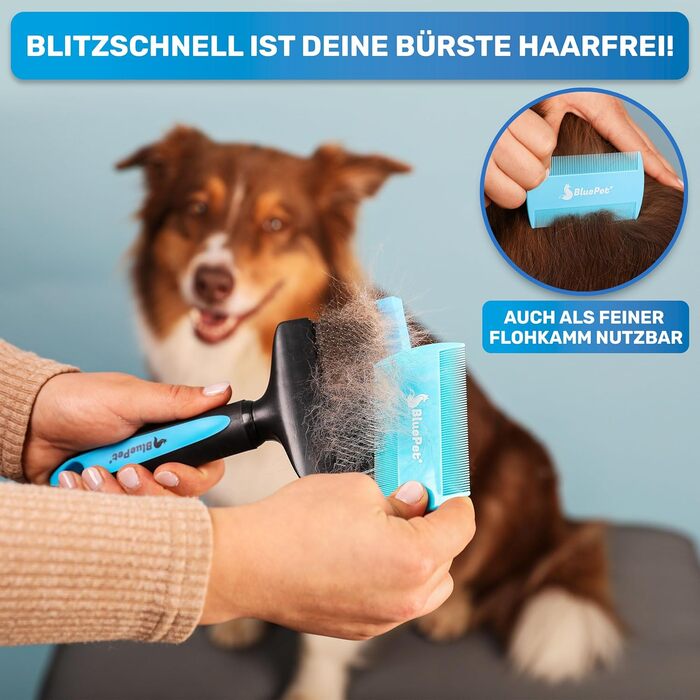 BluePet ZupfZeug Pro: професійна щітка для собак з довгим волоссям, гнучка, для видалення підшерстка, ковтунів та вузлів (двостороння, блакитна)