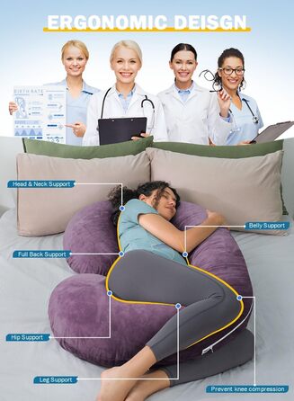 Подушка для вагітних INSEN C-подібної форми, повна підтримка тіла для сну та годування, знімний чохол