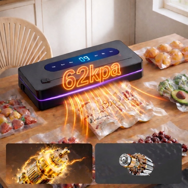 Вакуумний пакувальник для продуктів з UV-дезінфекцією, вбудованим ножем та набором із 50 пакетів