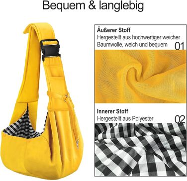 PetLoft Сумка-переноска для собак та котів, реверсивна, регульована, Cross-Body Carrier з підстібкою для нашийника (Жовтий)