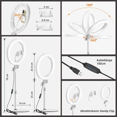 Кільцеве світло Evershop 10.5” з триподом для телефону, ноутбука, відеоконференцій, YouTube, TikTok, LED, 3 кольори + 10 рівнів яскравості, 360° обертання