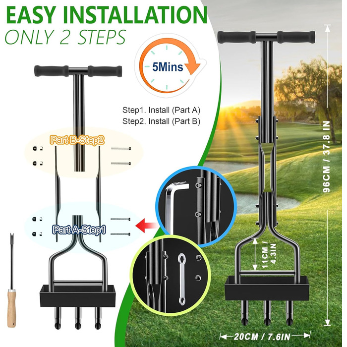 EEIEER Lawn Aerator, Aerifier for Lawn Hollow Spoon with Storage Tray and Garden Tools, T-Handle Lawn Aerator Verticutierer Heavy Duty Lawn Scarifier Lawn Aeration for Compacted Soils Lawn Care