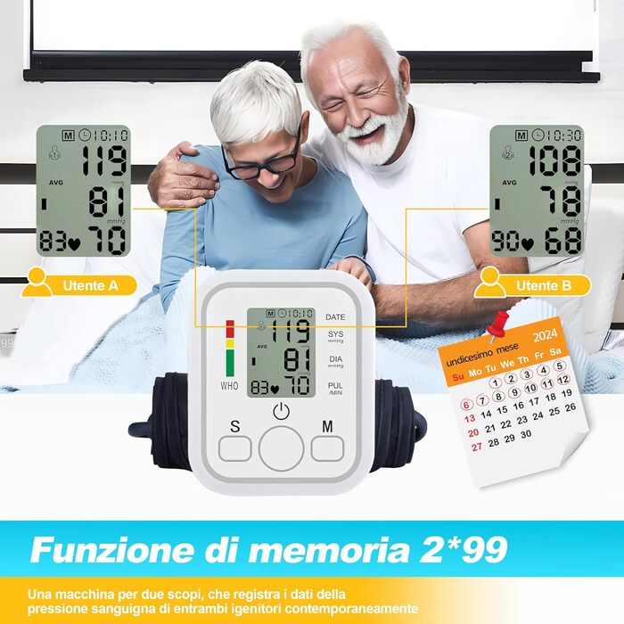 Тонометр на плече цифровий Oberarm, виявлення аритмії та вимірювання пульсу, велика манжета 22-36 см, 2 * 99 місця пам'яті