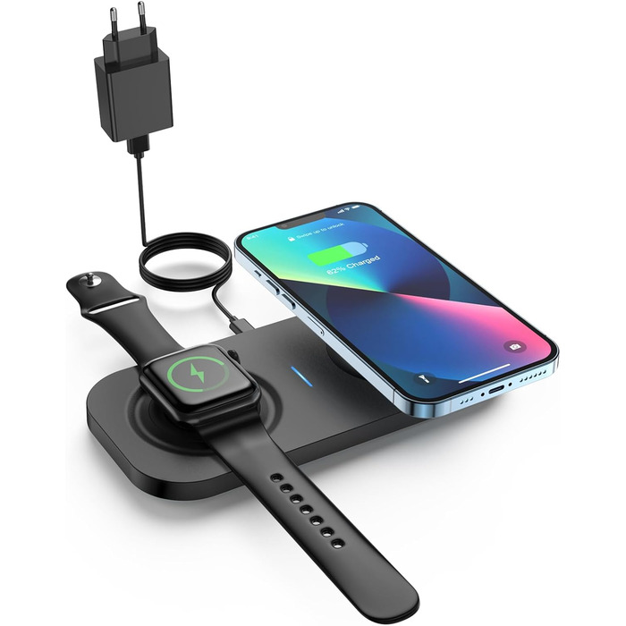 Бездротовий зарядний пристрій JoyGeek 2-в-1 для iPhone, Apple Watch та AirPods (Чорний)