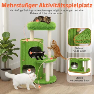 Котячий будиночок з подряпувачем Luxus: широка колона з берези, міцний, до 25 кг, сизаль, велике ліжко з подушкою з льону, легко збирається (зелений)