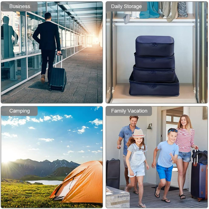 Органайзер для валізи OSDUE, набір 8 шт: кубики для пакування, водонепроникні сумки для одягу, органайзери для подорожей, косметичка, мішечок для взуття, кишеня для USB-кабелів (Бежевий) (Тип B-8шт Синій)