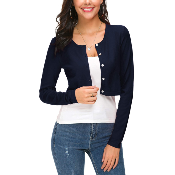 Болеро жіноче EXCHIC трикотажне з ґудзиками, довгий рукав, темно-синій (Navy Blue) - ідеально для суконь