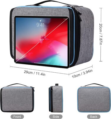 BERTASCHE Cable Bag - Large Cable Bag with 11-inch Tablet Pocket for Travel, Work, University, Electronics Accessories Bag