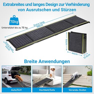 Рампа для собак Extra Breit, для великих собак до 70 кг, алюмінієва, 160 x 44 см