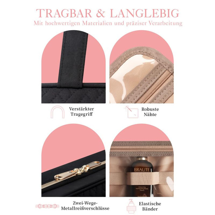 Водонепроникна косметичка для жінок HOTORKulturtasche з гачком – містка дорожня косметичка для подорожей, 29.0 x 23.0 x 8.5 см, чорна