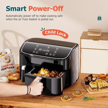 Фритюрниця повітряна Airfryer 7.2L, 11-в-1 з вікном, функціями підігріву, розморожування, нагадуванням про струшування, таймером, здорове приготування без олії, 8.5L