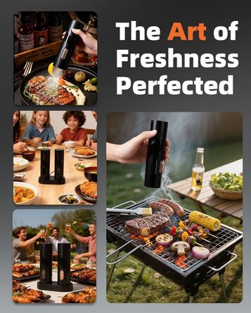 Набір електричних мельниць для солі та перцю з заряджною станцією, об'єм 110 мл, 5 ступенів помелу, керамічна млинка, щітка, 2 шт., чорний