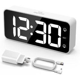 LED-годинник з будильником LATEC з двома тривогами, USB-зарядкою, регулюванням яскравості та гучності, 8 мелодій, 12/24 год, мережевий
