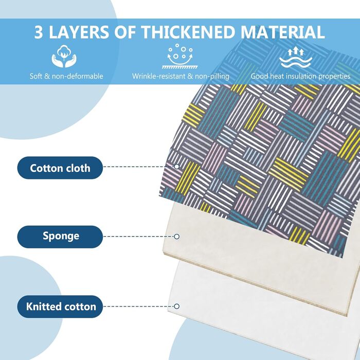 Чохол для прасувальної дошки Cozary 125 x 45 см, бавовна, для парогенератора та праски, стійкий до високих температур (210°C), блакитно-сірий в клітинку