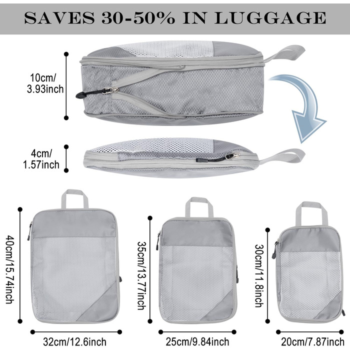 Органайзери для валізи: комплект 3 шт. (сірий) - для зручної подорожі