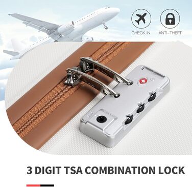 Набір валіз KONO 4 в 1 з косметичкою, ABS, великий, середній, маленький, з TSA замком (кремовий білий)